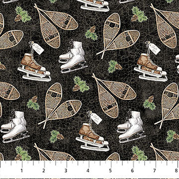 Winter Woodland "Snowshoes (Black)" Fabric by the 1/4 Yard by Northcott