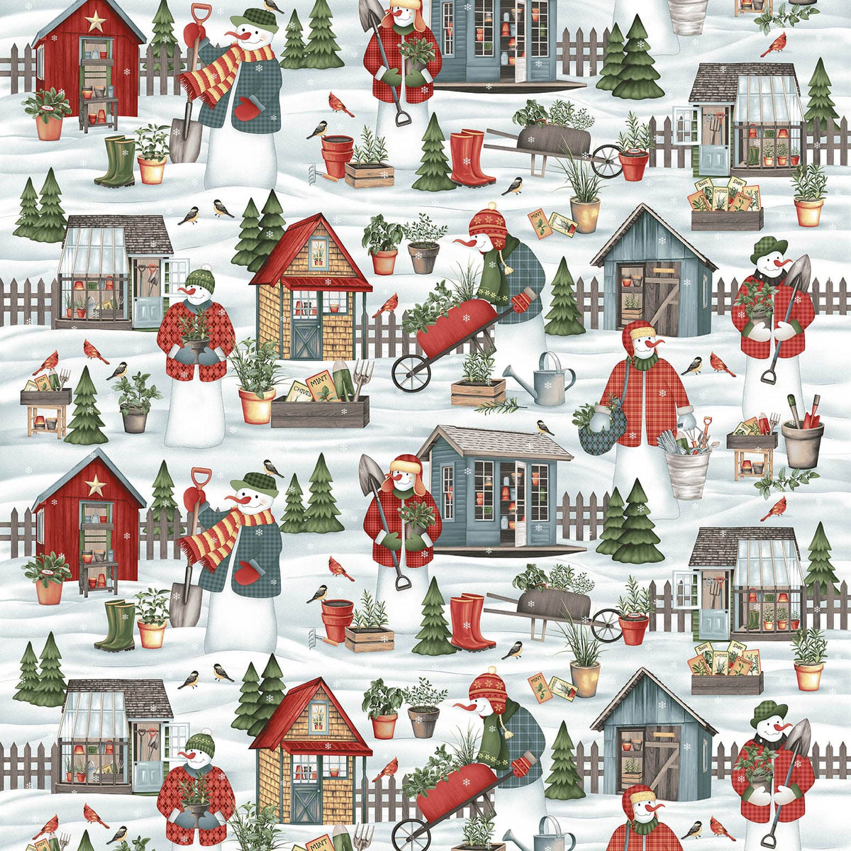 Gardening Snowmen, Gardening Snowmen Allover Light Blue