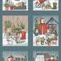 Gardening Snowmen Blue Blocks Fabric Panel