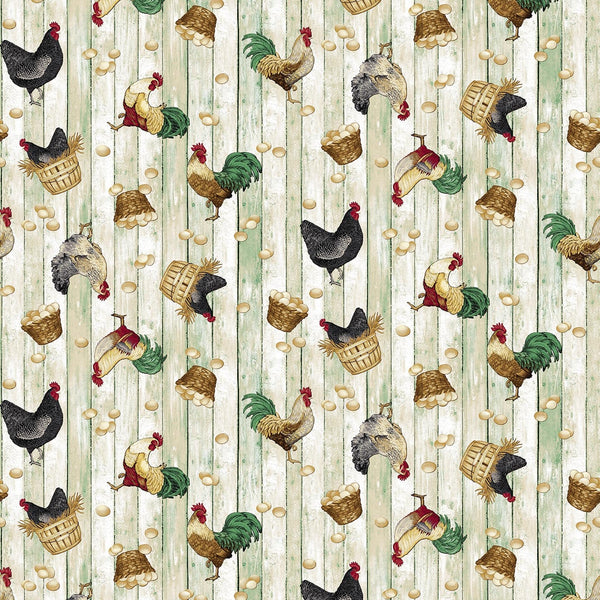 Chicken Shack, Chicken All Over White Wash Quilting Fabric