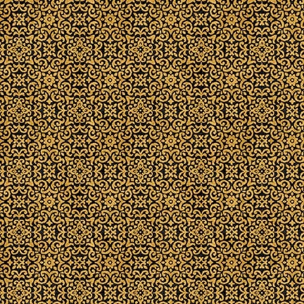 Chicken Shack, Foulard Tile-Gold/Black Quilting Fabric