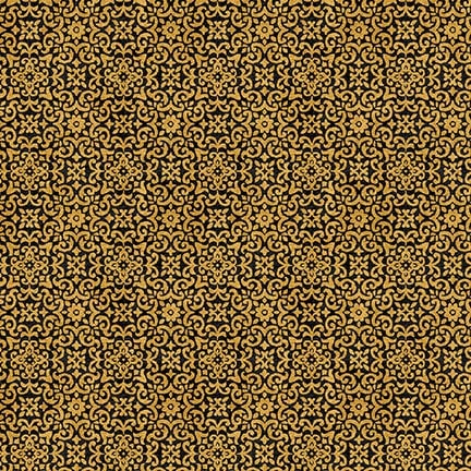 Chicken Shack, Foulard Tile-Gold/Black Quilting Fabric