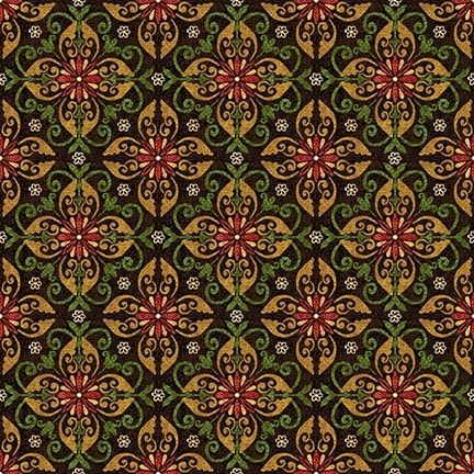 Chicken Shack, Medallion Tiles Brown Quilting Fabric