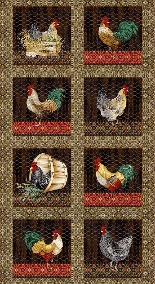 Chicken Shack, Blocks-Black Fabric Panel