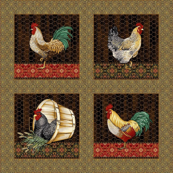 Chicken Shack, Blocks-Black Fabric Panel