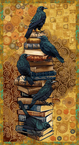 Crow-mazing Quilting Fabric Collection by Henry Glass – Crow and Books Panel