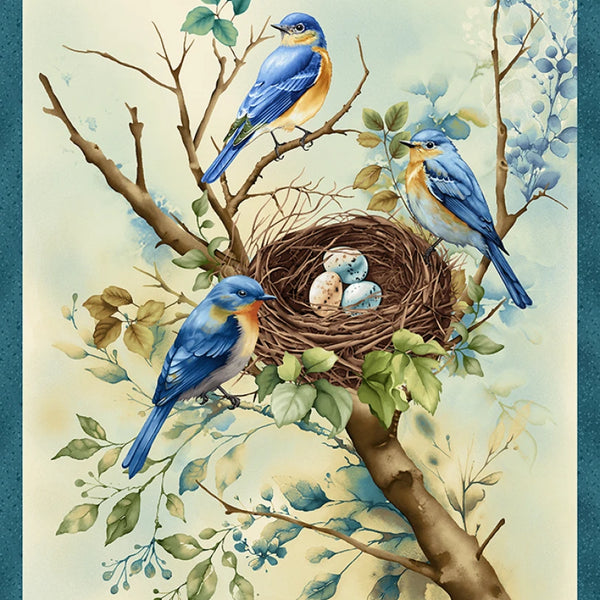 Awakenings "Blue Nest" Quilt Panel by Henry Glass