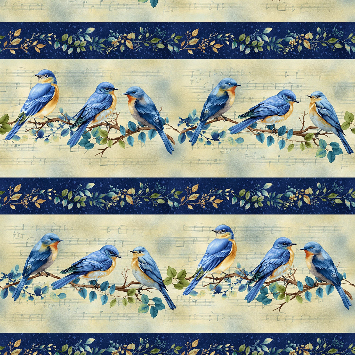 Awakenings Blue Border Stripe quilting fabric by Jan Mott for Henry Glass