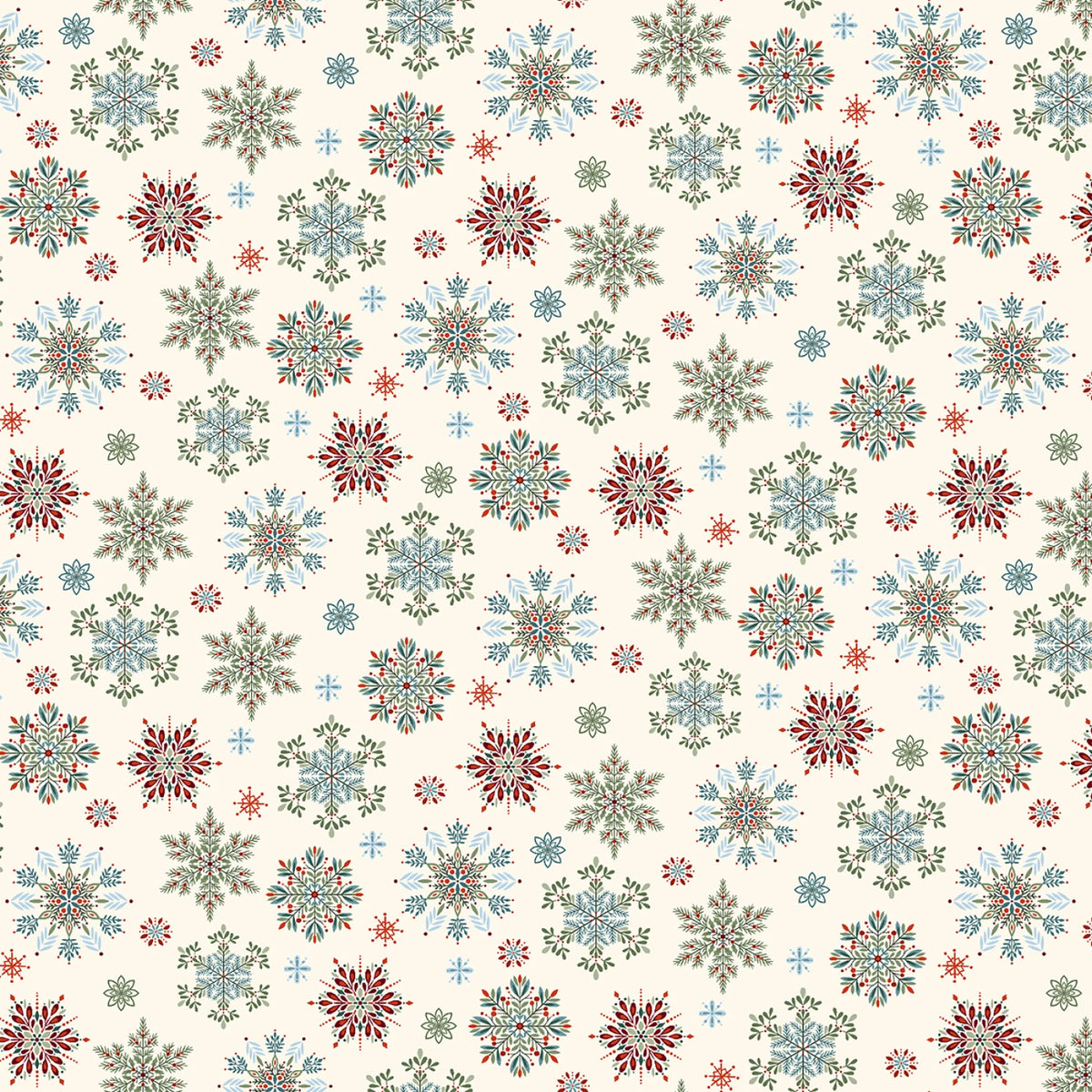 Cream Multi Snowflakes Christmas Fabric | Henry Glass