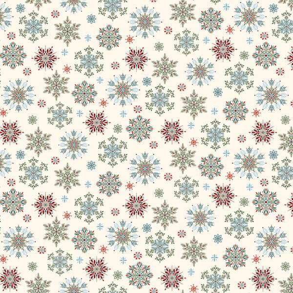 Cream Multi Snowflakes Christmas Fabric | Henry Glass