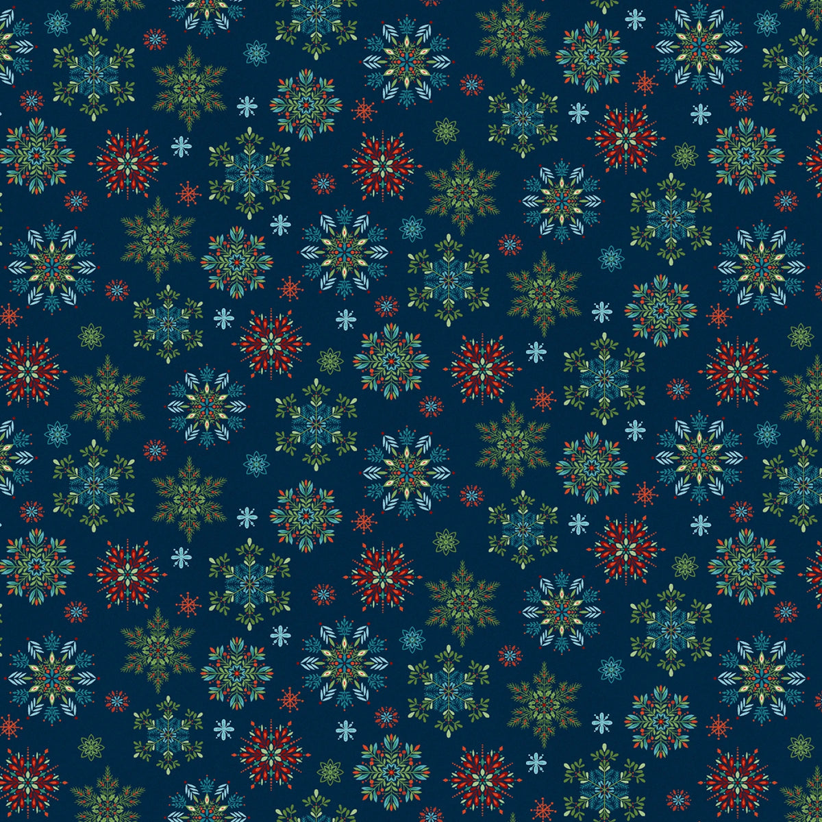 Blue Multi Snowflakes Christmas Fabric | Henry Glass