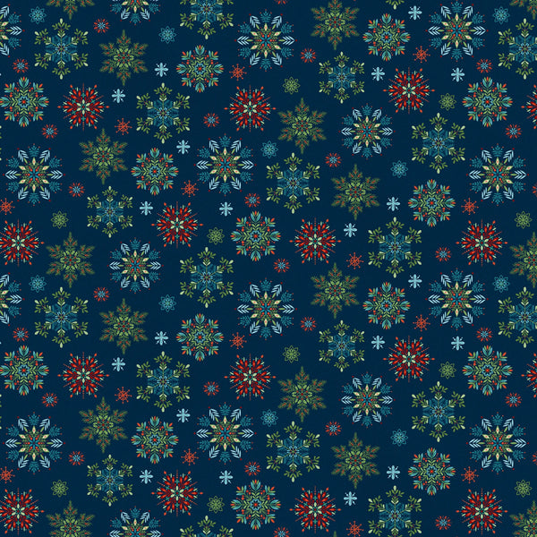 Blue Multi Snowflakes Christmas Fabric | Henry Glass