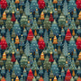Dark Blue Stacked Trees Christmas Fabric | Henry Glass