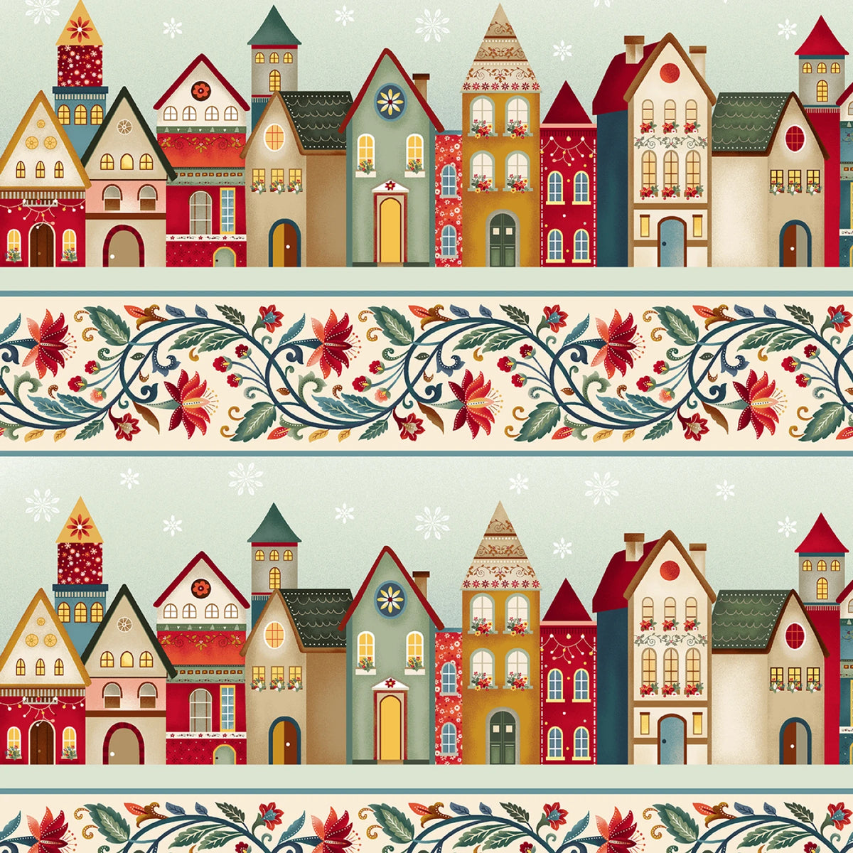 Cream Multi Border Stripe 24 x 44 inches Christmas Fabric | Henry Glass