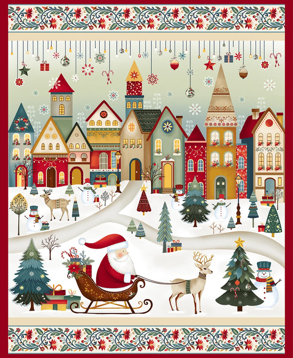 Nordic Holiday Village Santa Panel | Henry Glass Fabric