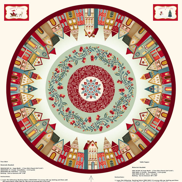 Nordic Holiday Village (Sage) Tree Skirt | Henry Glass Fabric