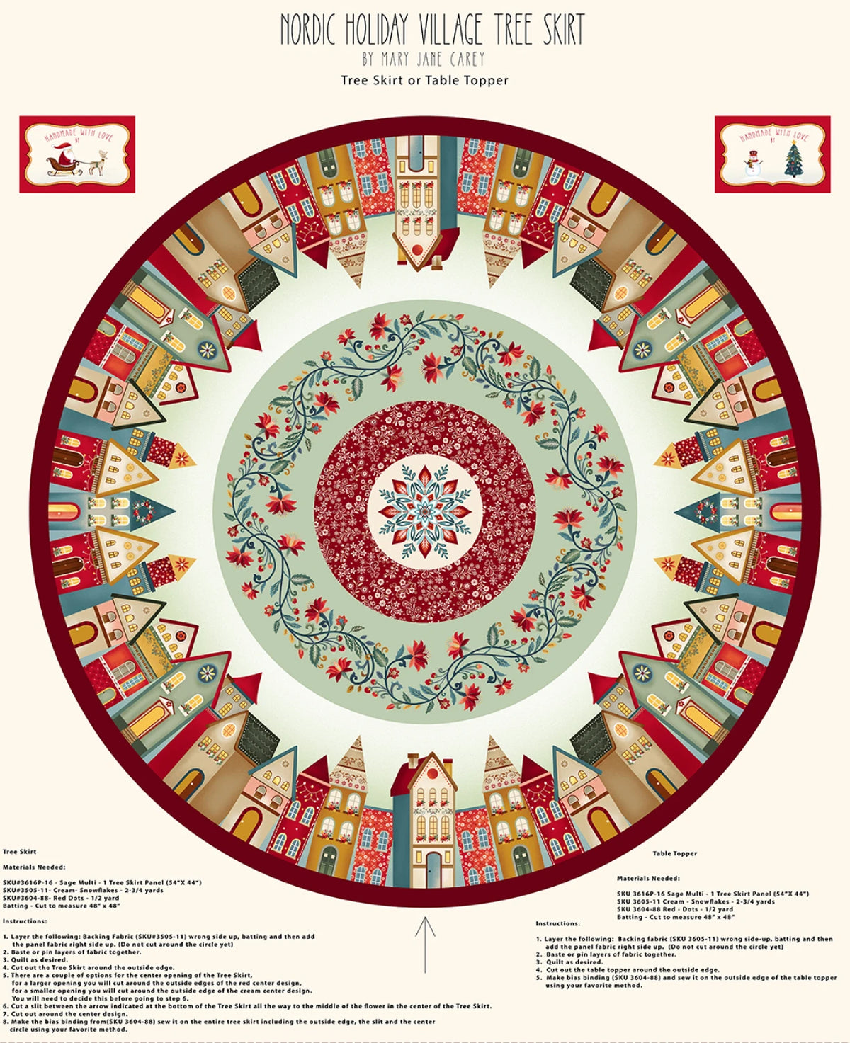 Nordic Holiday Village (Sage) Tree Skirt | Henry Glass Fabric