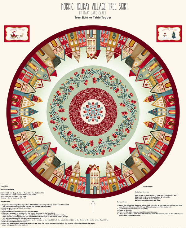 Nordic Holiday Village (Sage) Tree Skirt | Henry Glass Fabric