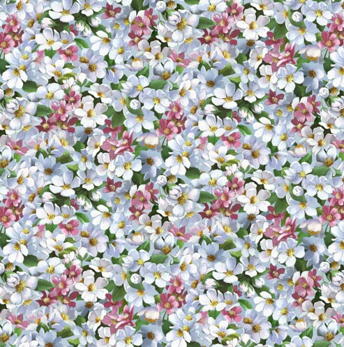 Spring Blossoms Sky Blue Quilting Fabric – Chickadee Morning by Elizabeth’s Studio