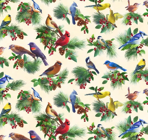 💛 Allover Birds - Cream Quilting Fabric by Elizabeth's Studio