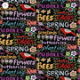 Folkscapes Spring Words Fabric Black Fabric by the 1/4 Yard
