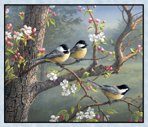 Chickadee Morning Quilting Fabric Panel – Elizabeth’s Studio by Elizabeths Studio