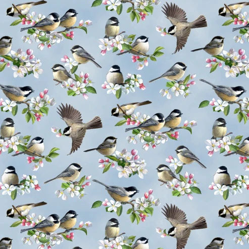 Chickadee Morning Sky Blue Quilting Fabric by the 1/4 Yard by Elizabeths Studio