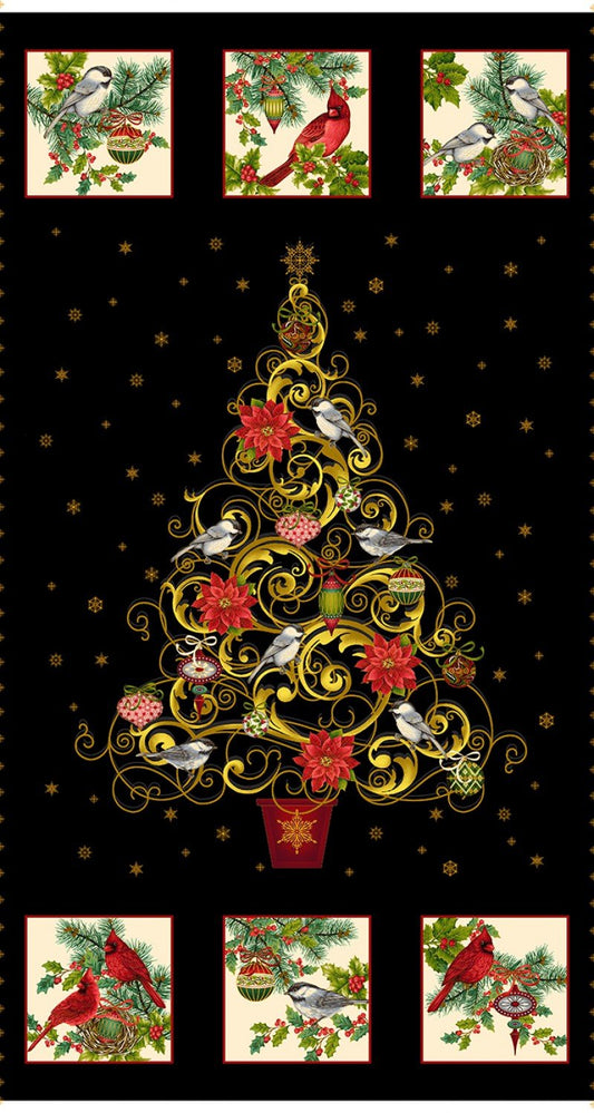 Christmas Joy * Black Tree Quilt Panel * by Studio E Fabrics