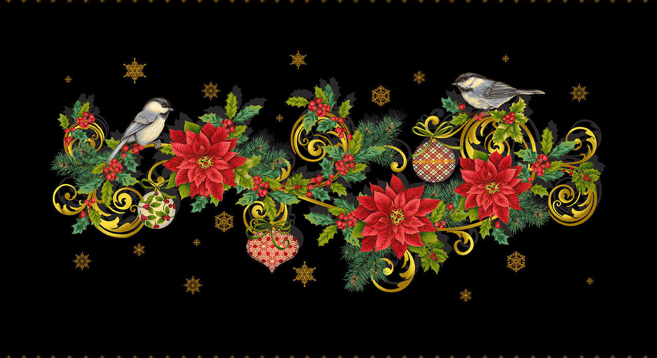 Christmas Joy * Black Table Runner Panel * by Studio E Fabrics