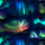 "Landscape Medley" -Northern Forest Aurora -Black - Quilting Fabric by the 1/4 yard