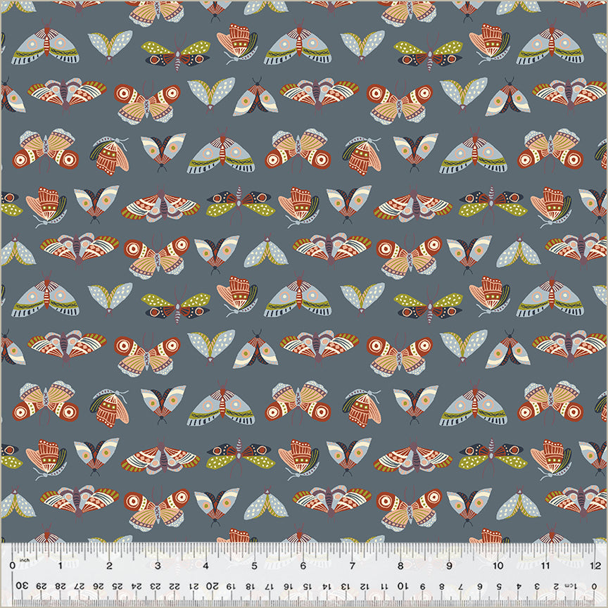 Under the Canopy, Moonlit Moths-Slate Quilt Fabric