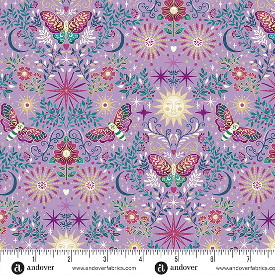 Luna, Purple Night Garden quilt fabric by Makower UK