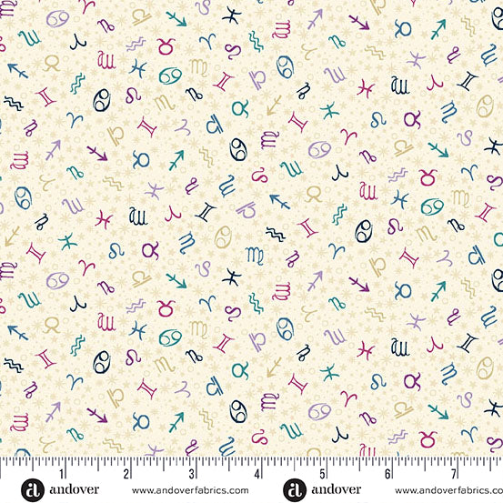 Luna, cream zodiac quilt fabric by Makower UK
