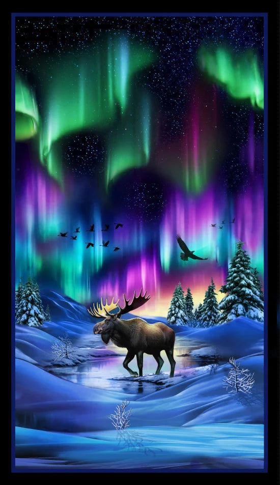 "Aurora" - Moose 24" x 44" Quilting Fabric Panel