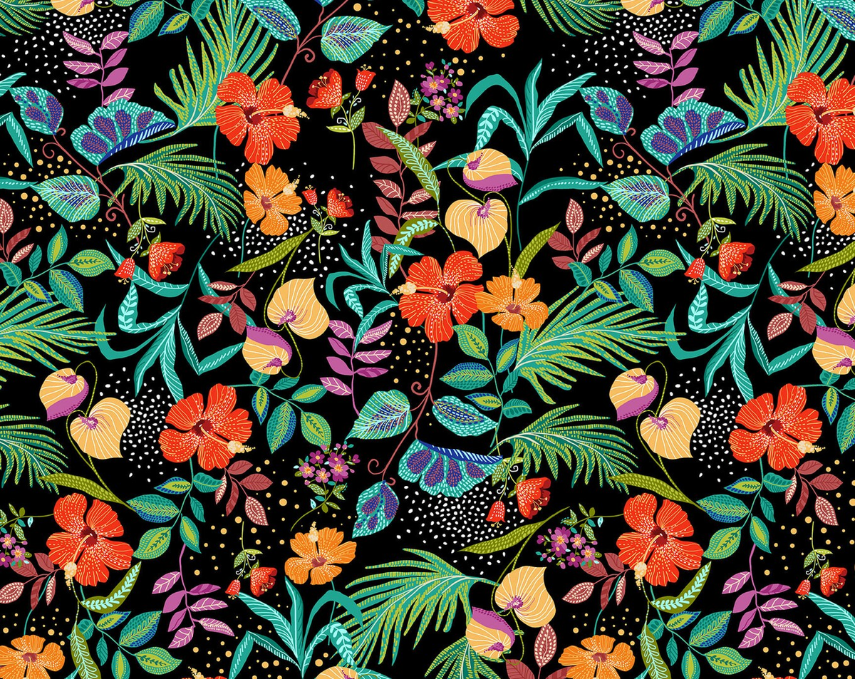 Hothouse Magic by Studio E Fabrics-Flowers-Black Fabric by the 1/4 Yard
