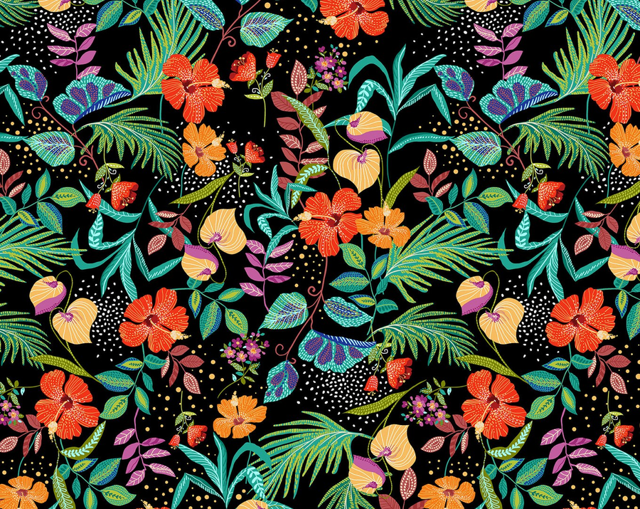 Hothouse Magic by Studio E Fabrics-Flowers-Black Fabric by the 1/4 Yard