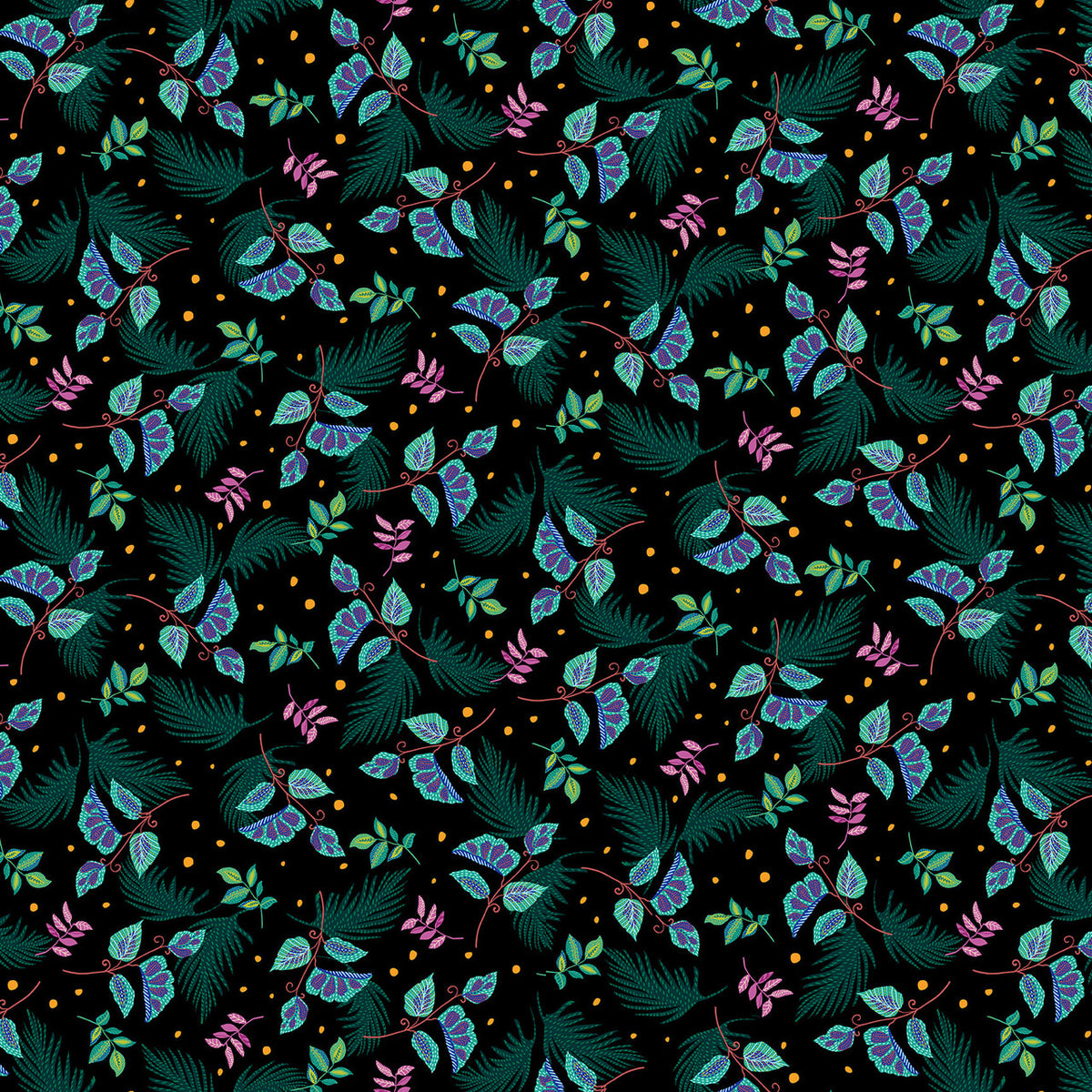 Hothouse Magic by Studio E Fabrics-Tropical Leaves-Black