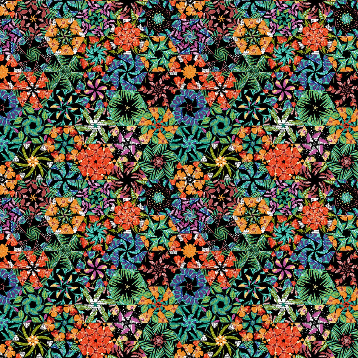 Hothouse Magic by Studio E Fabrics-Mirrored Hexie-Black