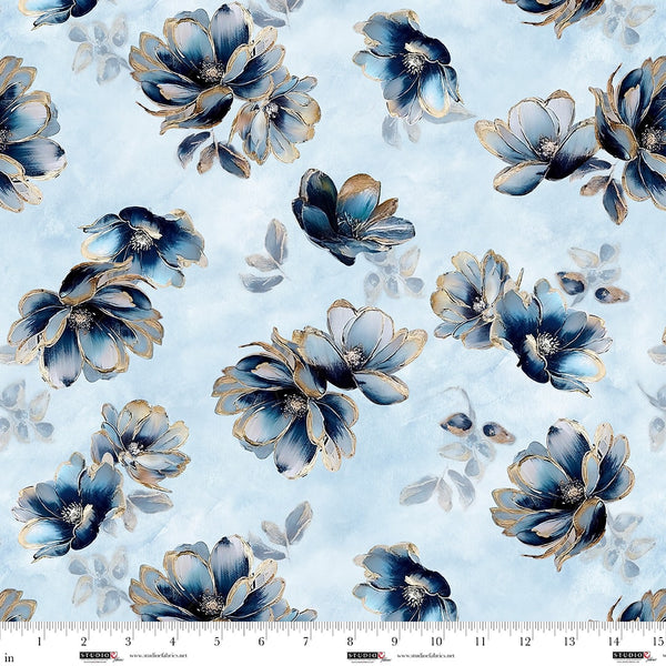 Bloom Toss, Ice Fabric – Behind Blue Eyes Collection | Studio E Fabrics