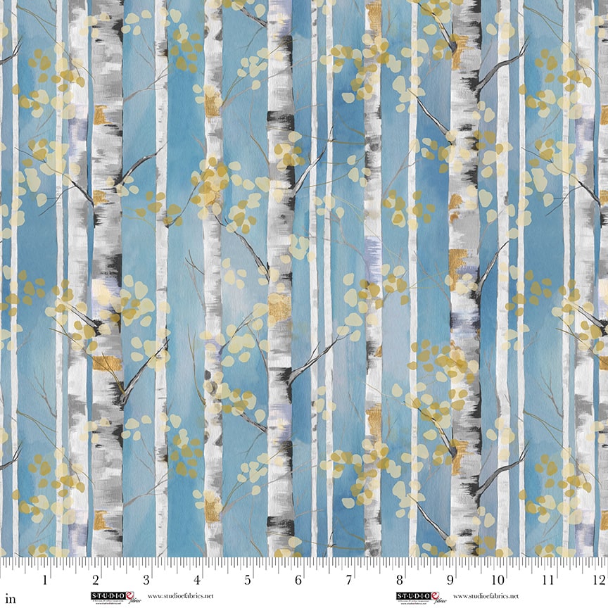 Slate Birch Trees Fabric – Behind Blue Eyes Collection | Studio E Fabrics