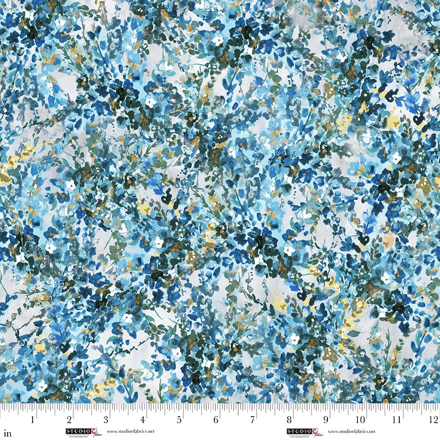 Cyan Floral Spray Fabric by the 1/4 Yard by Studio E