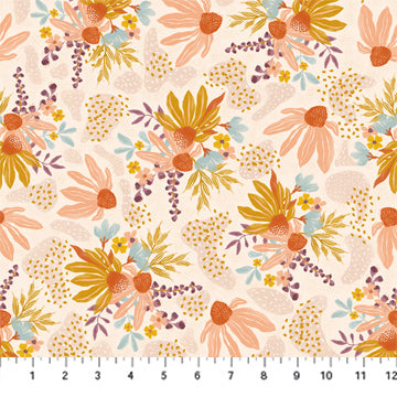 Thicket and Bramble, Ombre & Gold Cone Flowers-Cream Quilting Fabric