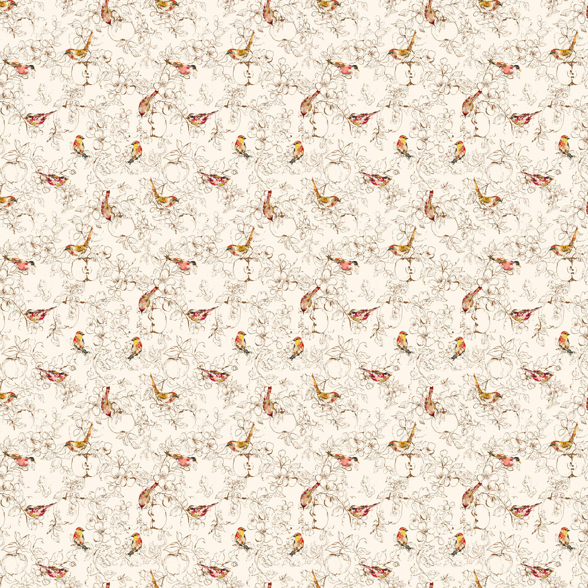 Blooming Memories Cream Birds Quilt Fabric