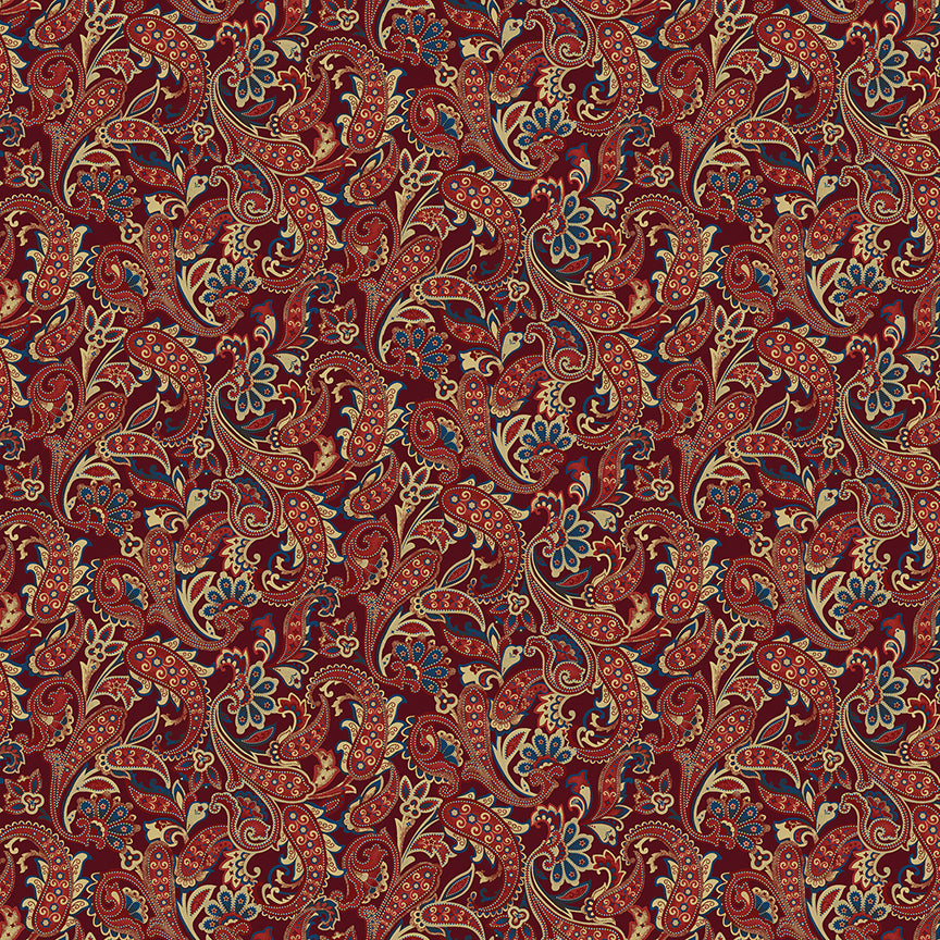 American Spirit Fabric Collection- Winter Paisley Dark Red Fabric by the 1/4 Yard by Benartex