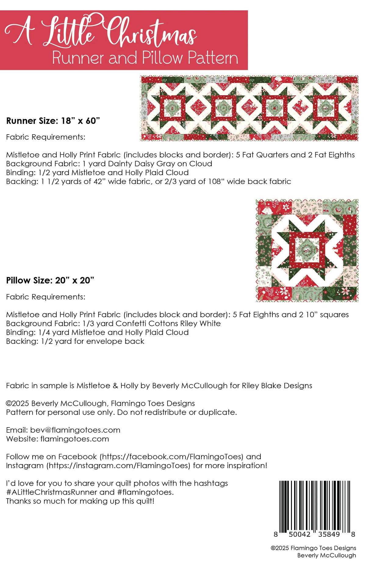 A Little Christmas Table Runner & Pillow Pattern