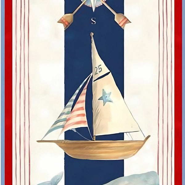 At The Helm Fabric Panel – Wilmington Prints Nautical Sailboat Quilt Panel