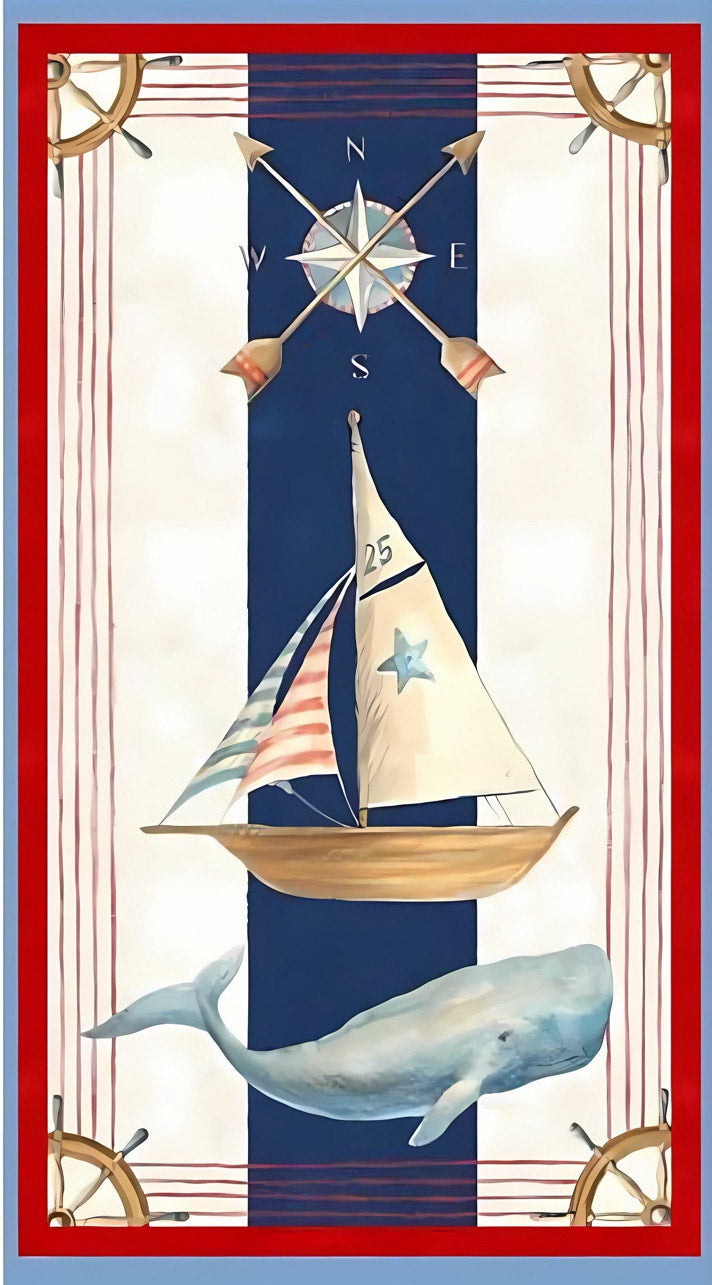 At The Helm Fabric Panel – Wilmington Prints Nautical Sailboat Quilt Panel