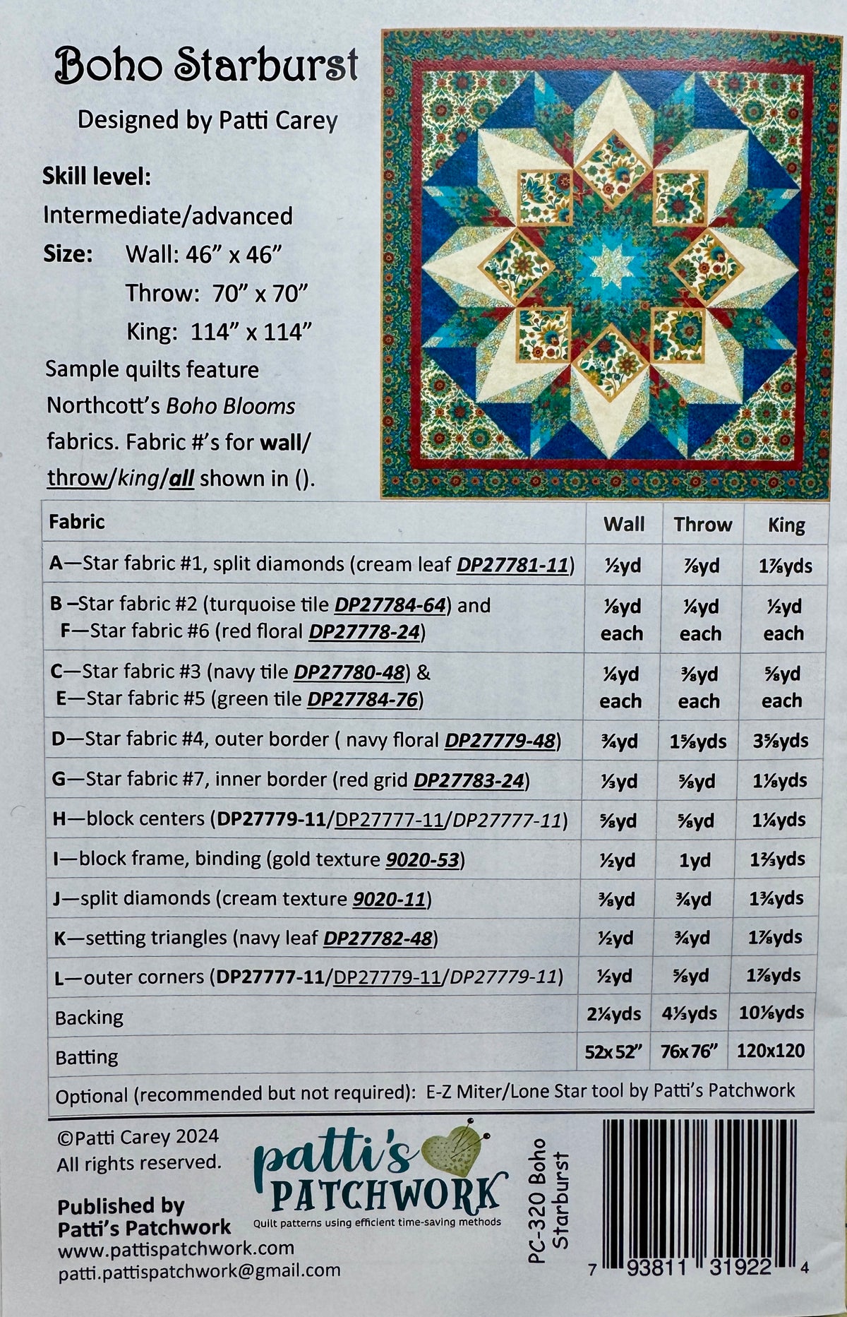 Boho Starburst Quilt Pattern Back Cover
