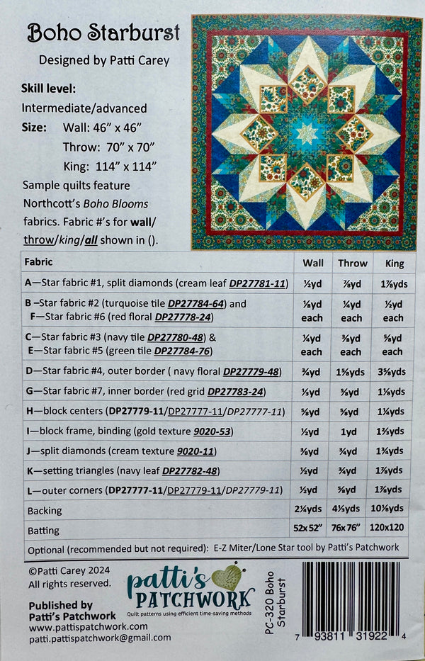 Boho Starburst Quilt Pattern Back Cover