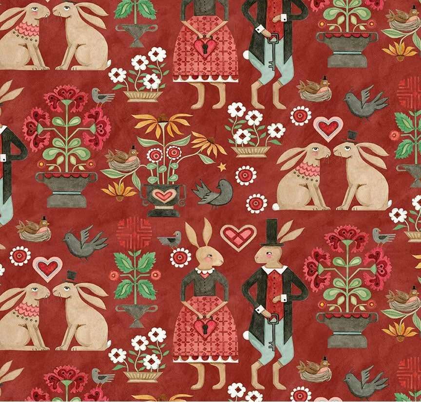 Hop Hop Hooray, Main Easter-Red Quilting Fabric